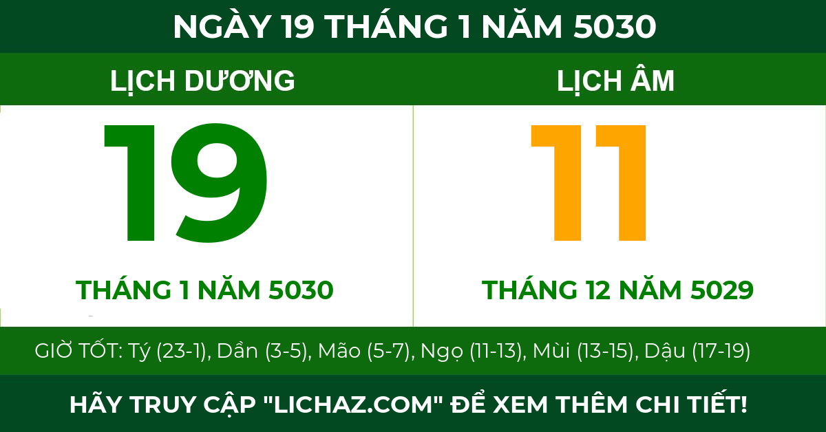 lịch âm ngày 19 tháng 1 năm 5030