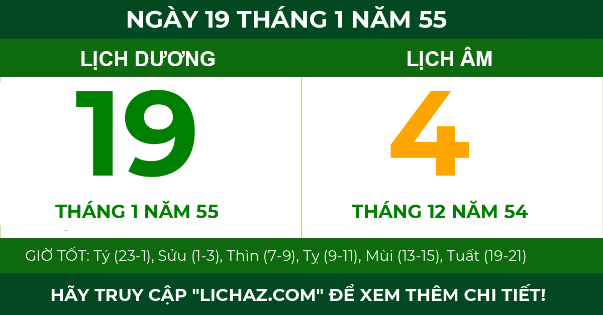 lịch âm ngày 19 tháng 1 năm 55