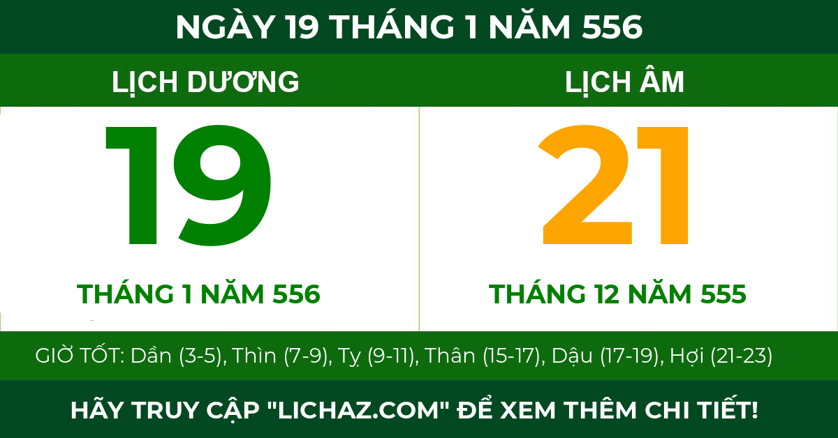 lịch âm ngày 19 tháng 1 năm 556