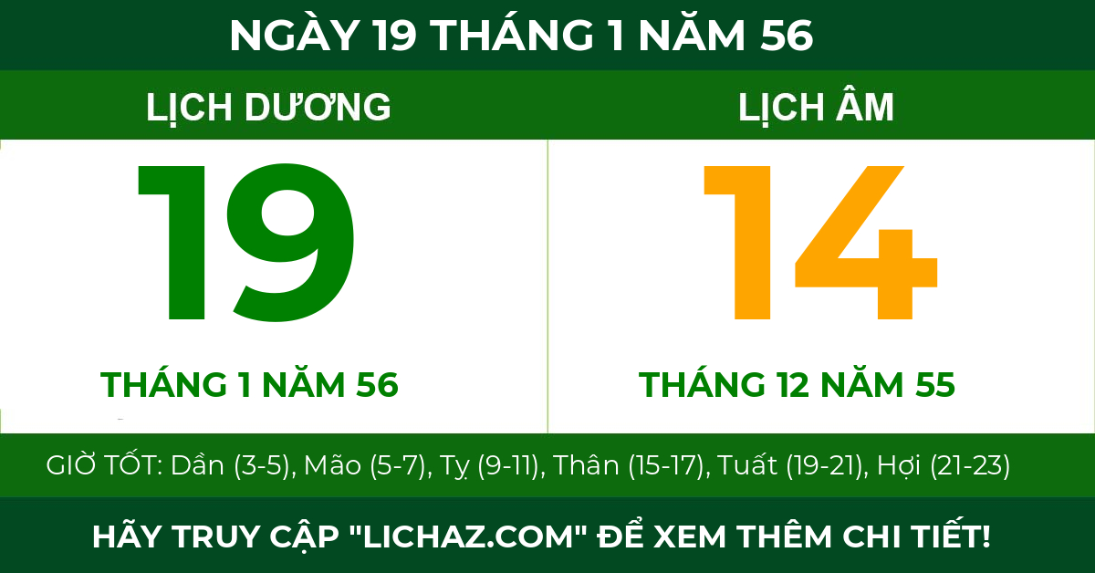lịch âm ngày 19 tháng 1 năm 56
