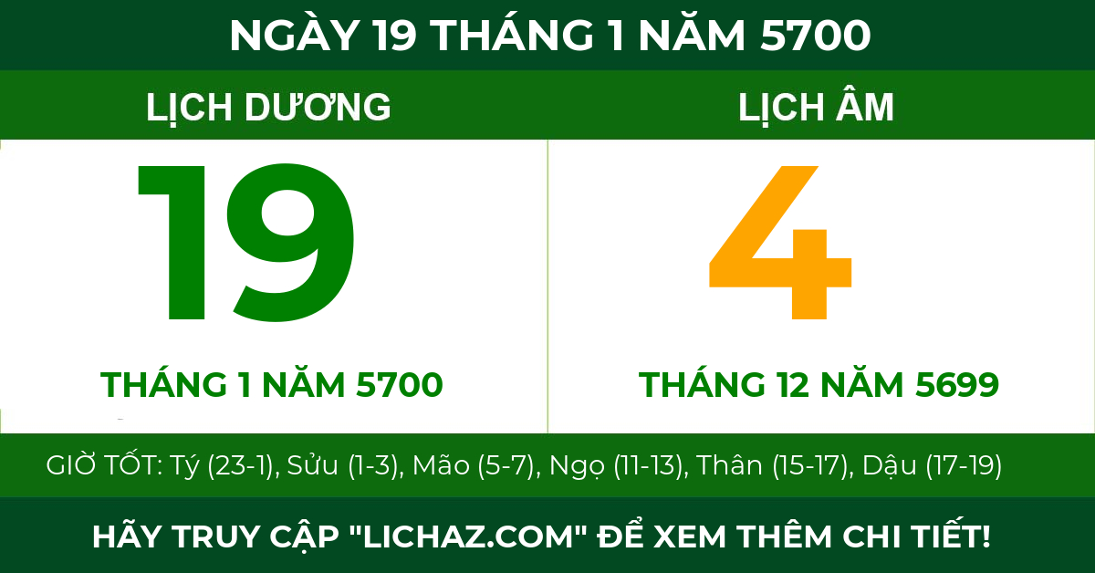 lịch âm ngày 19 tháng 1 năm 5700