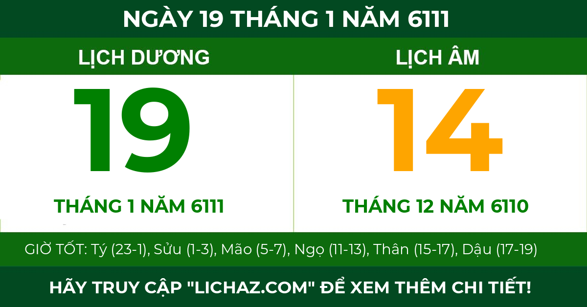lịch âm ngày 19 tháng 1 năm 6111
