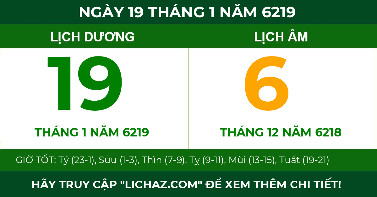 lịch âm ngày 19 tháng 1 năm 6219