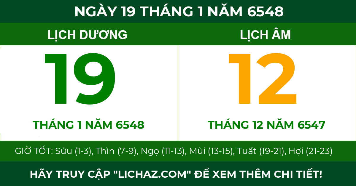 lịch âm ngày 19 tháng 1 năm 6548