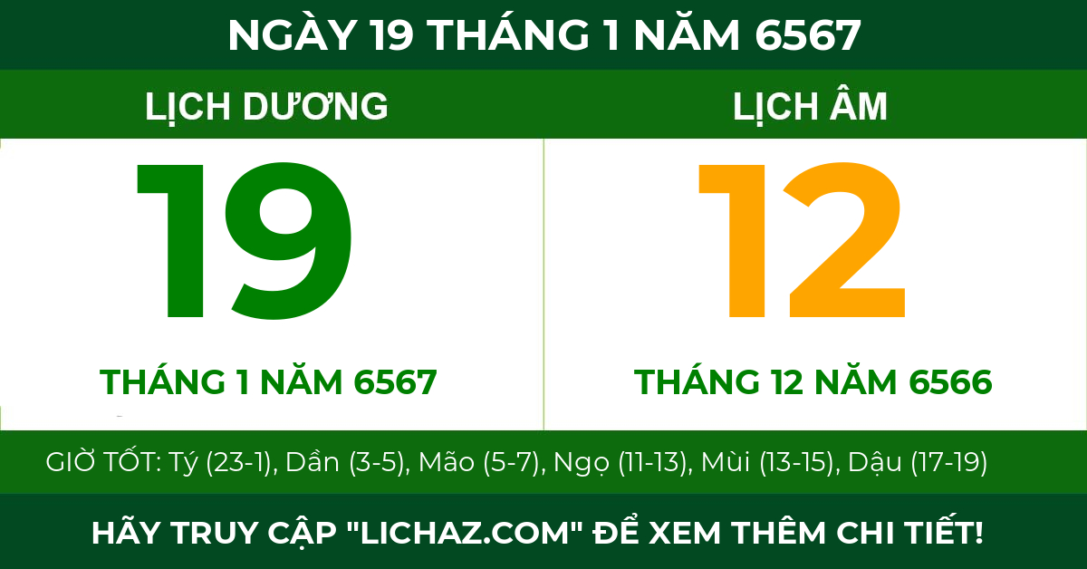 lịch âm ngày 19 tháng 1 năm 6567