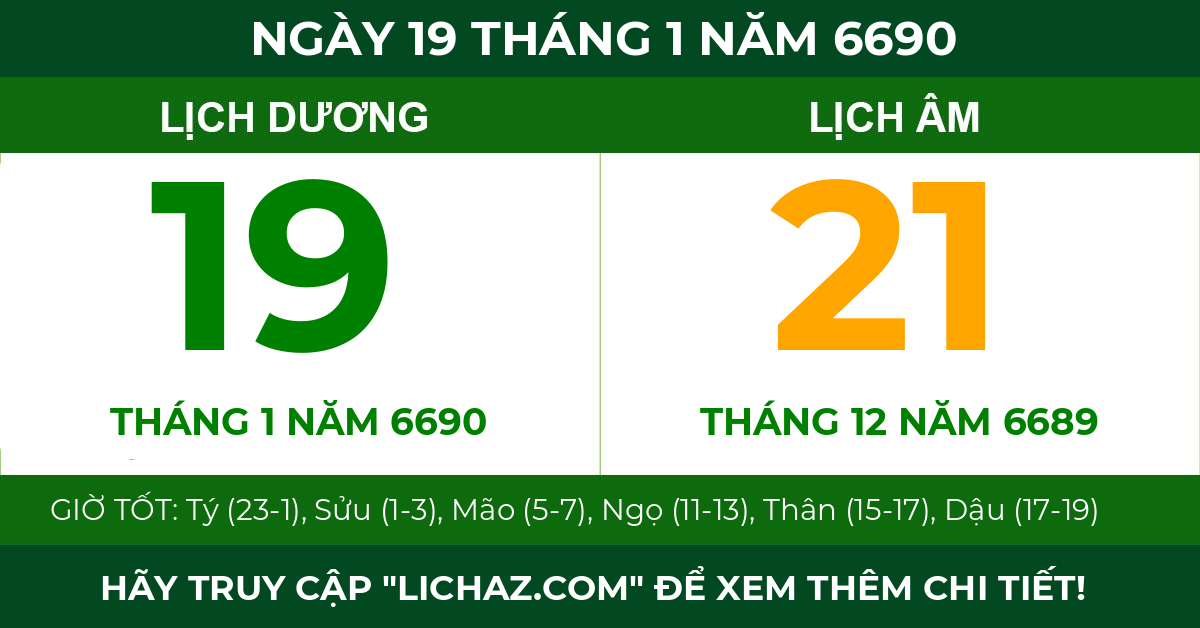 lịch âm ngày 19 tháng 1 năm 6690