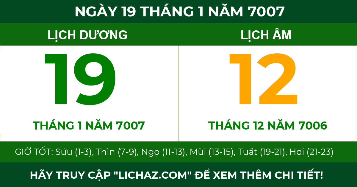 lịch âm ngày 19 tháng 1 năm 7007
