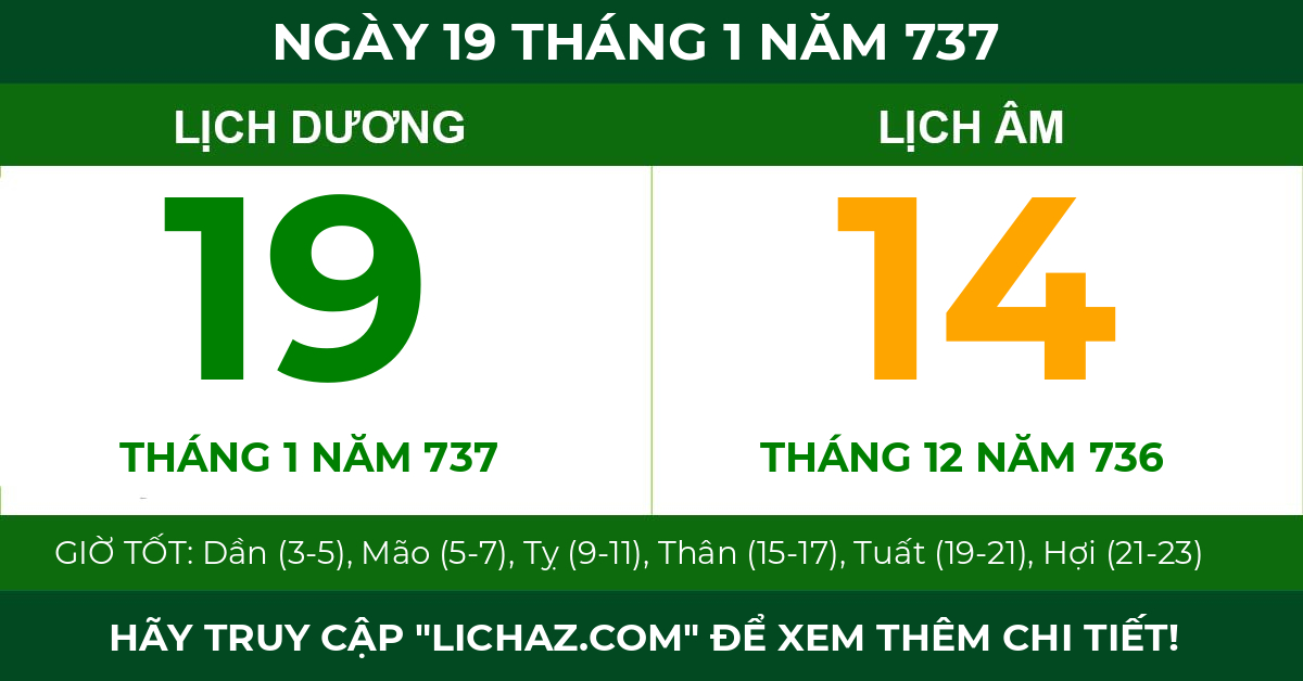 lịch âm ngày 19 tháng 1 năm 737