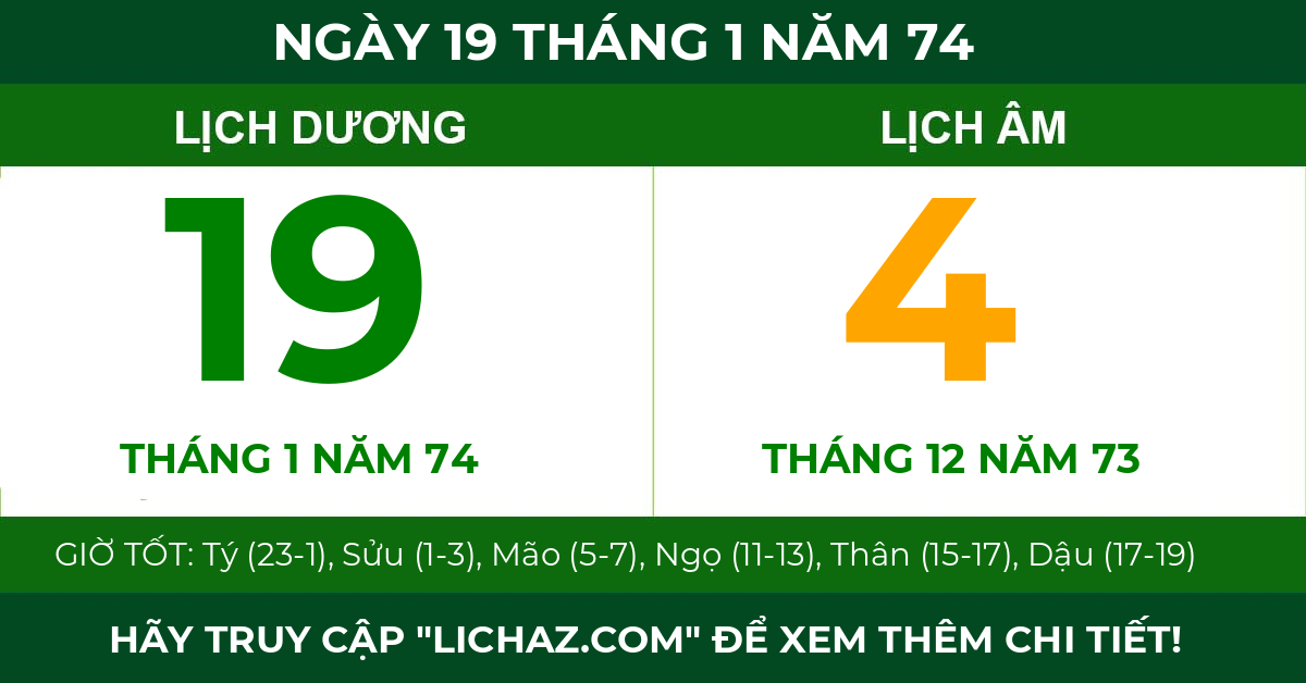 lịch âm ngày 19 tháng 1 năm 74