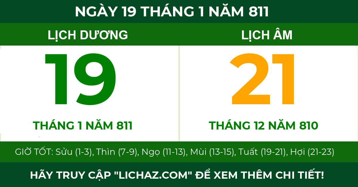 lịch âm ngày 19 tháng 1 năm 811