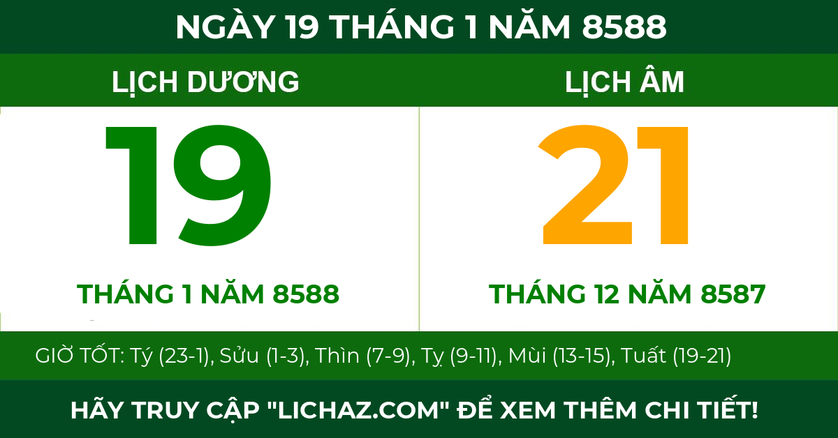 lịch âm ngày 19 tháng 1 năm 8588