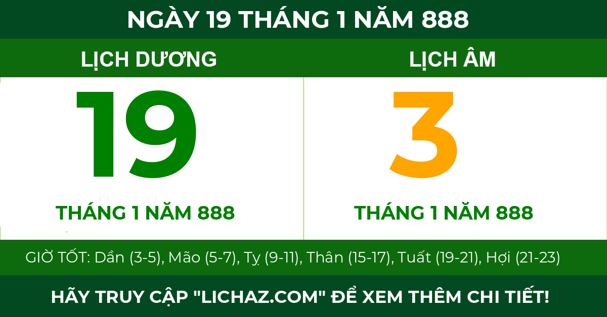 lịch âm ngày 19 tháng 1 năm 888