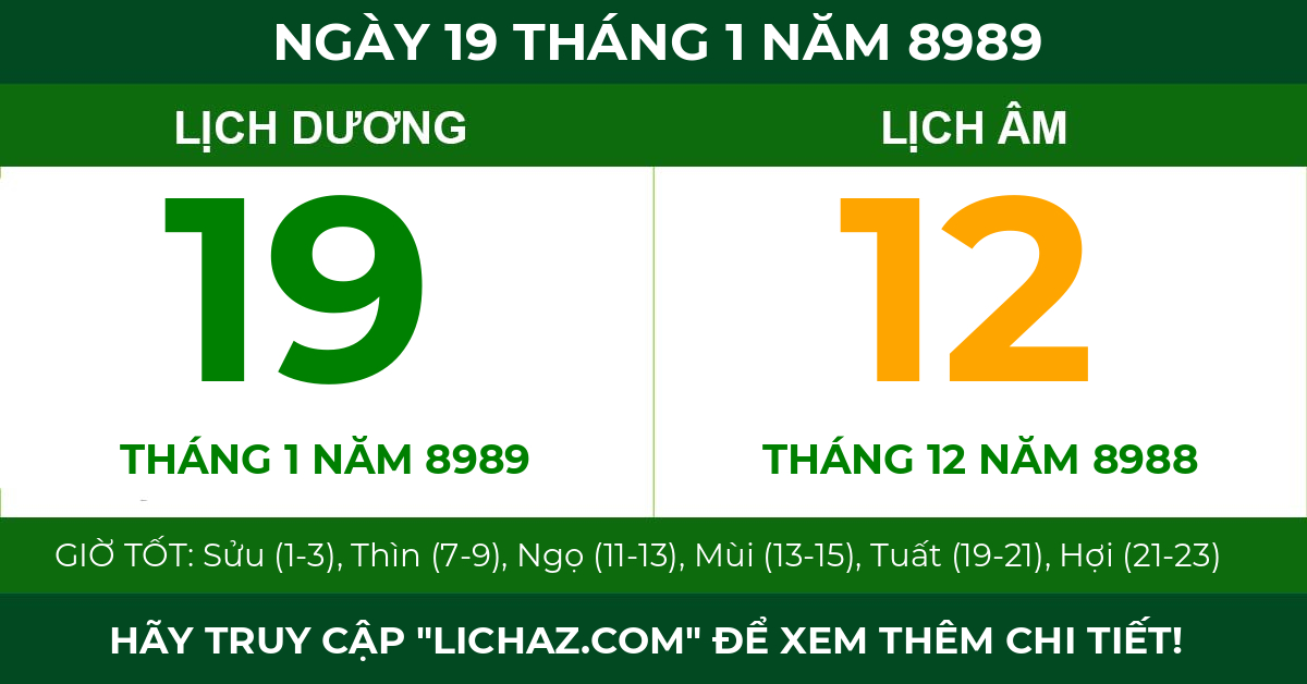 lịch âm ngày 19 tháng 1 năm 8989