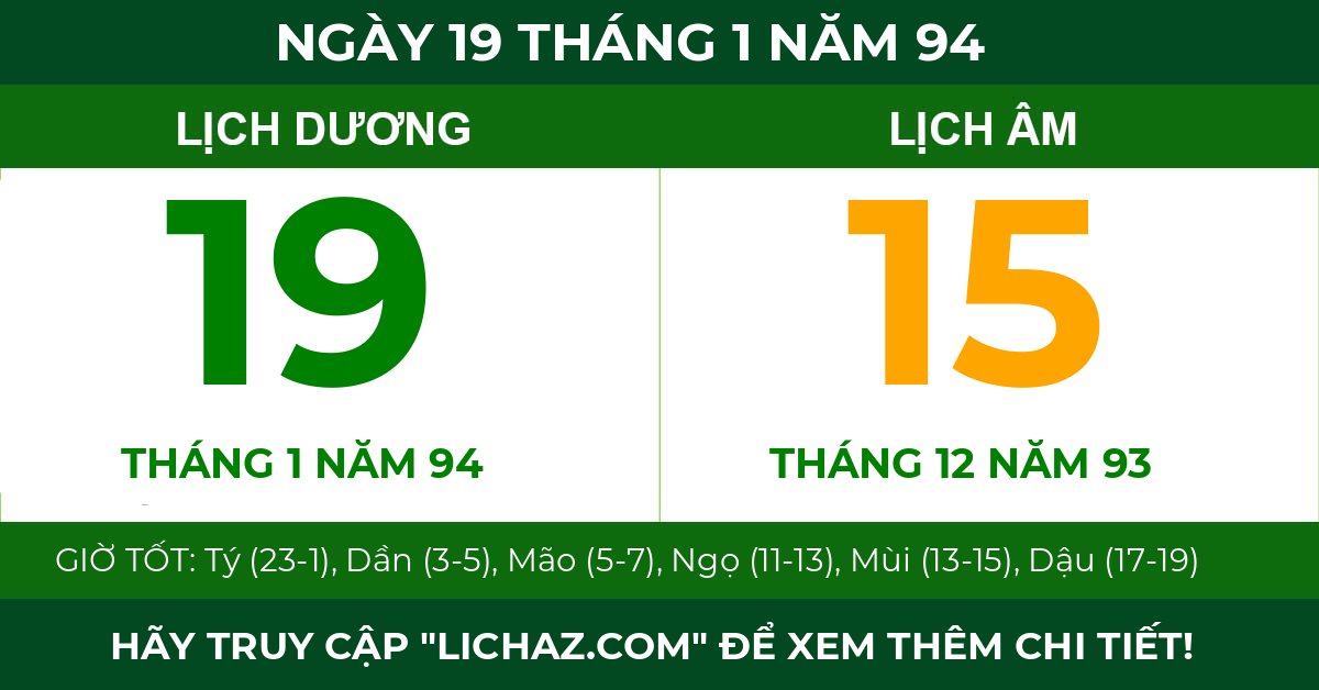 lịch âm ngày 19 tháng 1 năm 94
