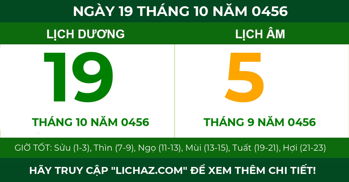 lịch âm ngày 19 tháng 10 năm 0456