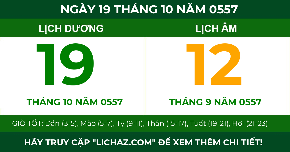 lịch âm ngày 19 tháng 10 năm 0557