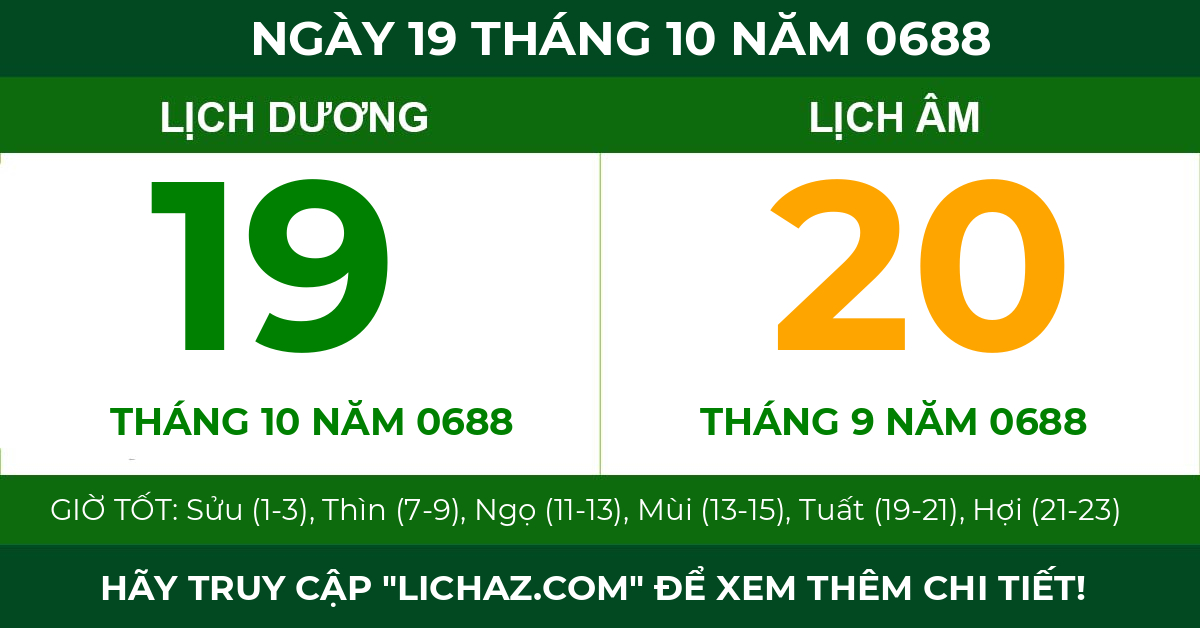 lịch âm ngày 19 tháng 10 năm 0688