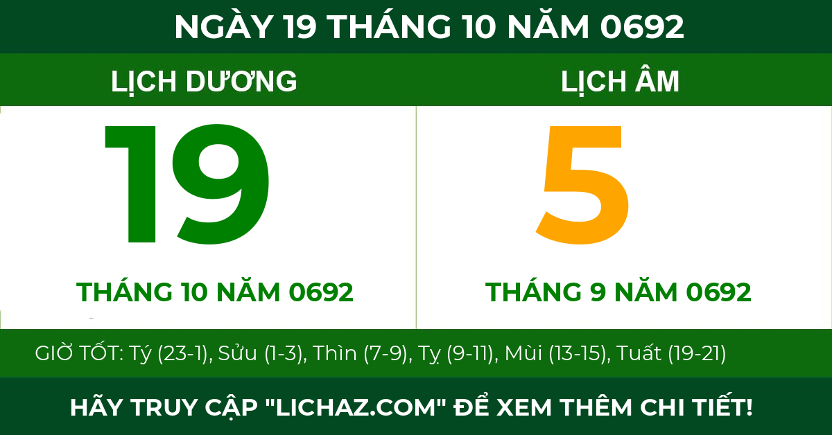 lịch âm ngày 19 tháng 10 năm 0692