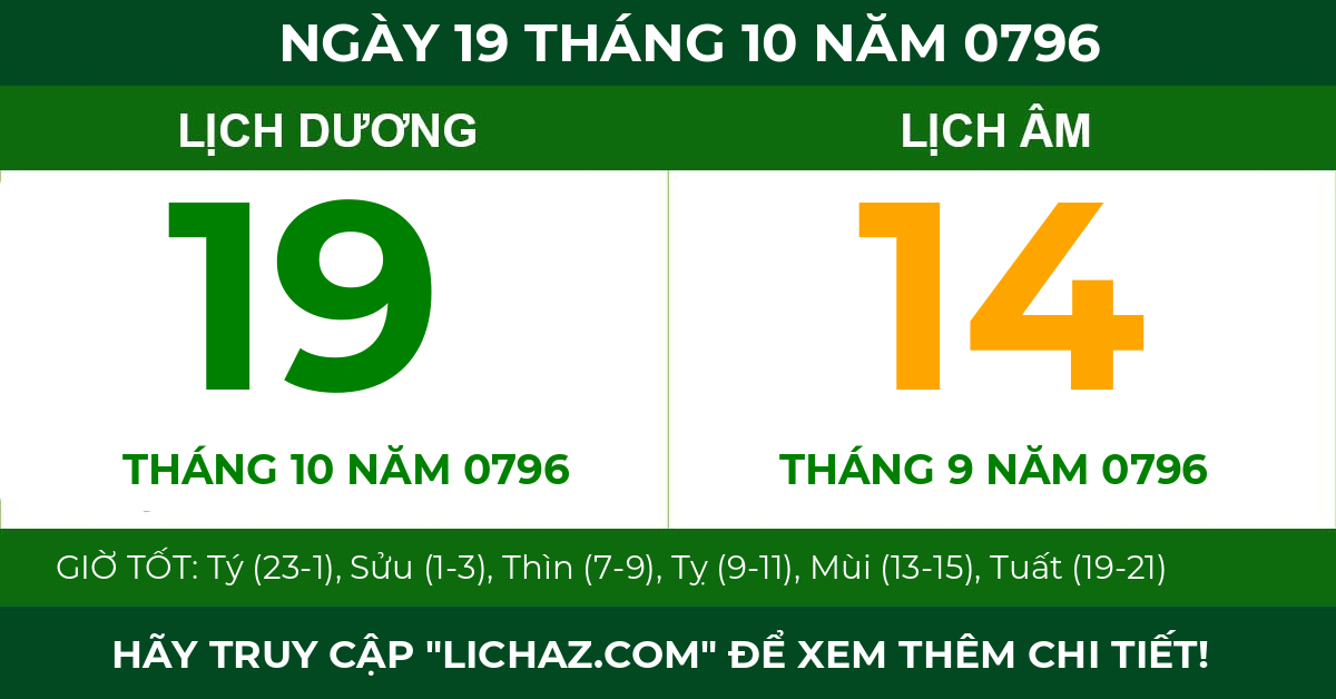 lịch âm ngày 19 tháng 10 năm 0796