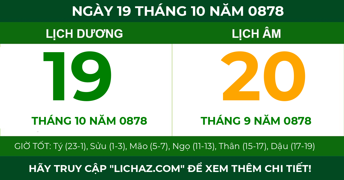 lịch âm ngày 19 tháng 10 năm 0878