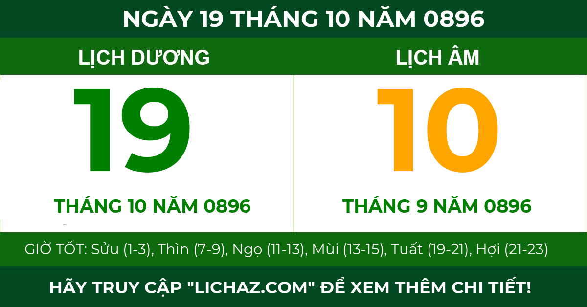 lịch âm ngày 19 tháng 10 năm 0896