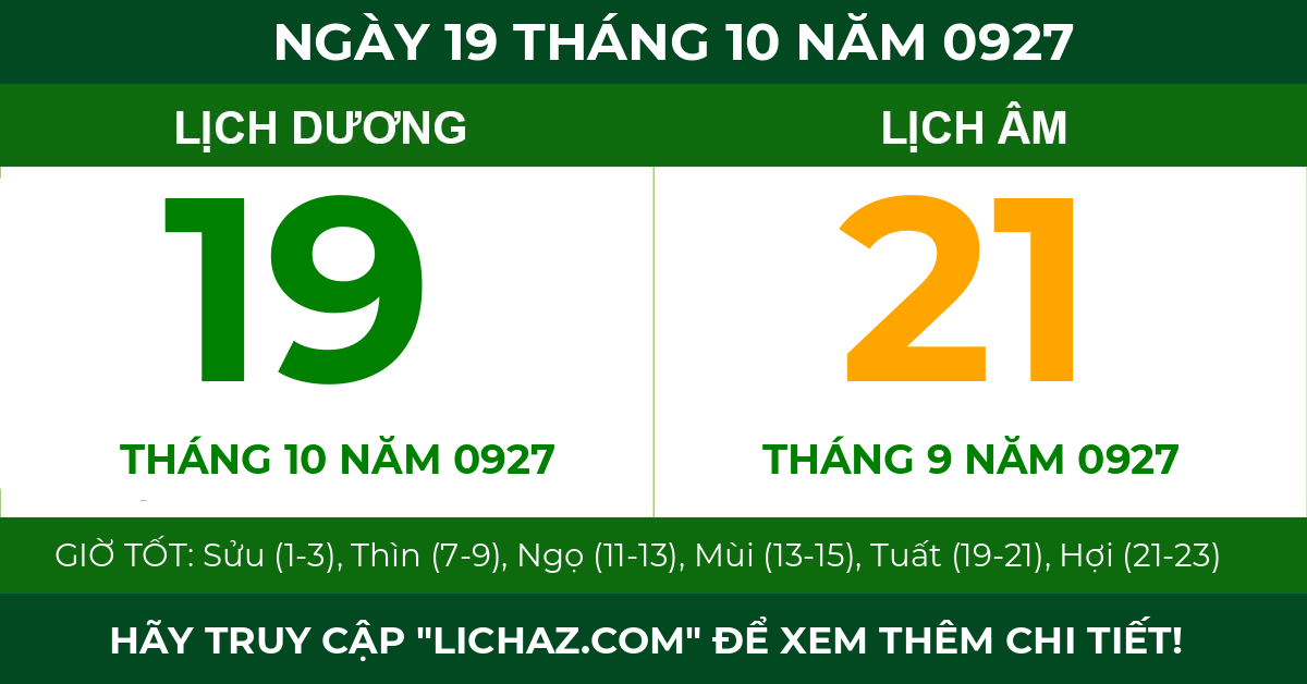 lịch âm ngày 19 tháng 10 năm 0927