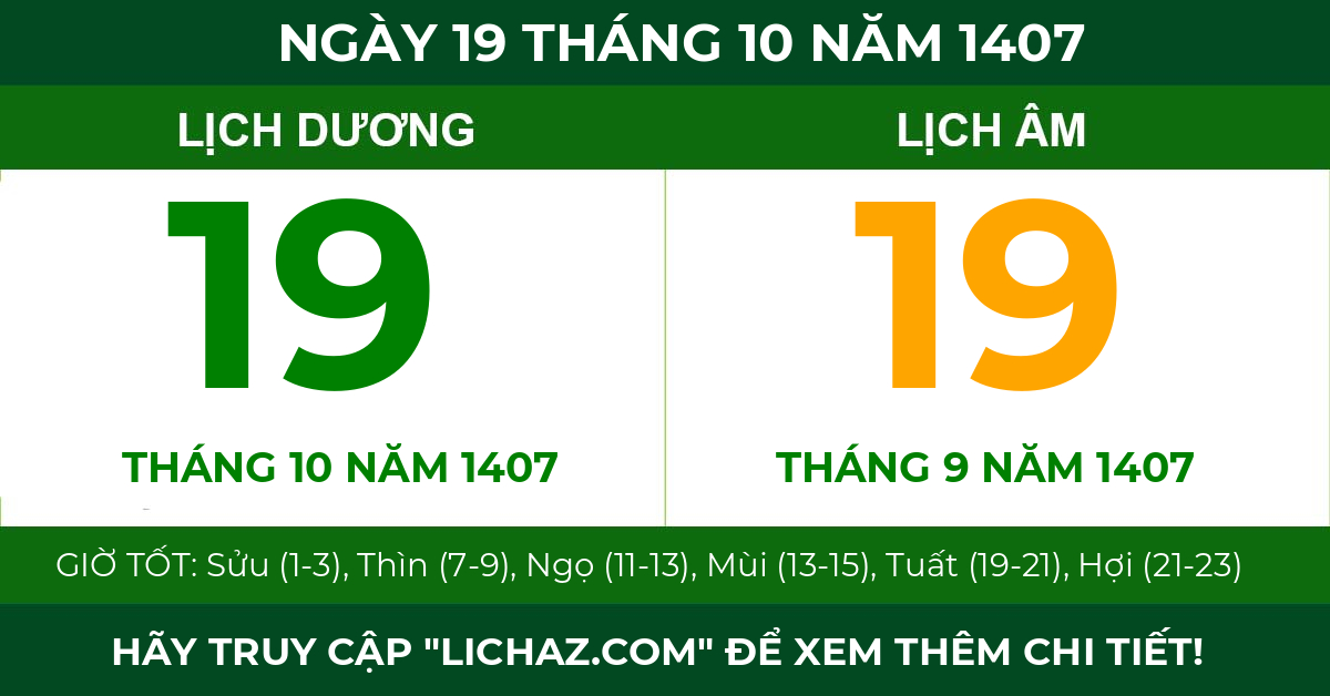 lịch âm ngày 19 tháng 10 năm 1407
