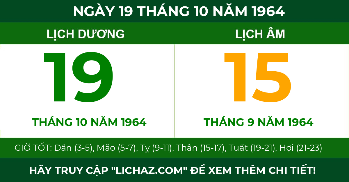 lịch âm ngày 19 tháng 10 năm 1964