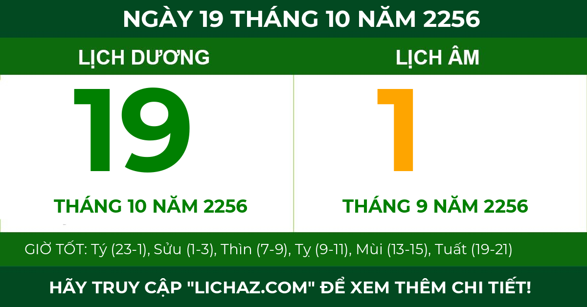lịch âm ngày 19 tháng 10 năm 2256