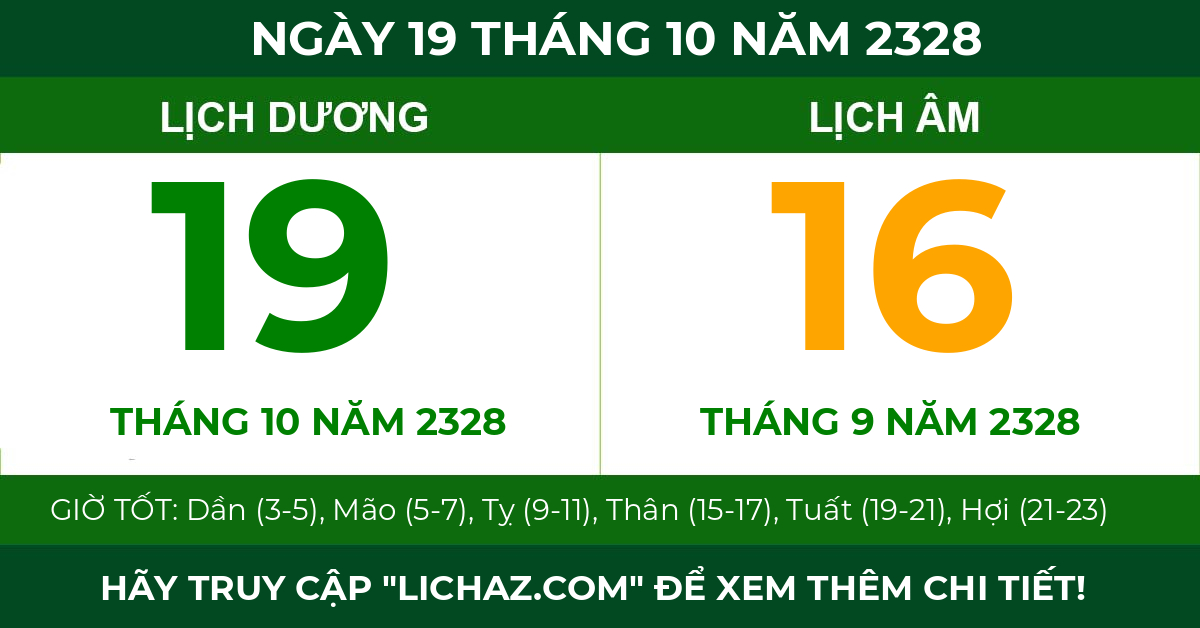 lịch âm ngày 19 tháng 10 năm 2328
