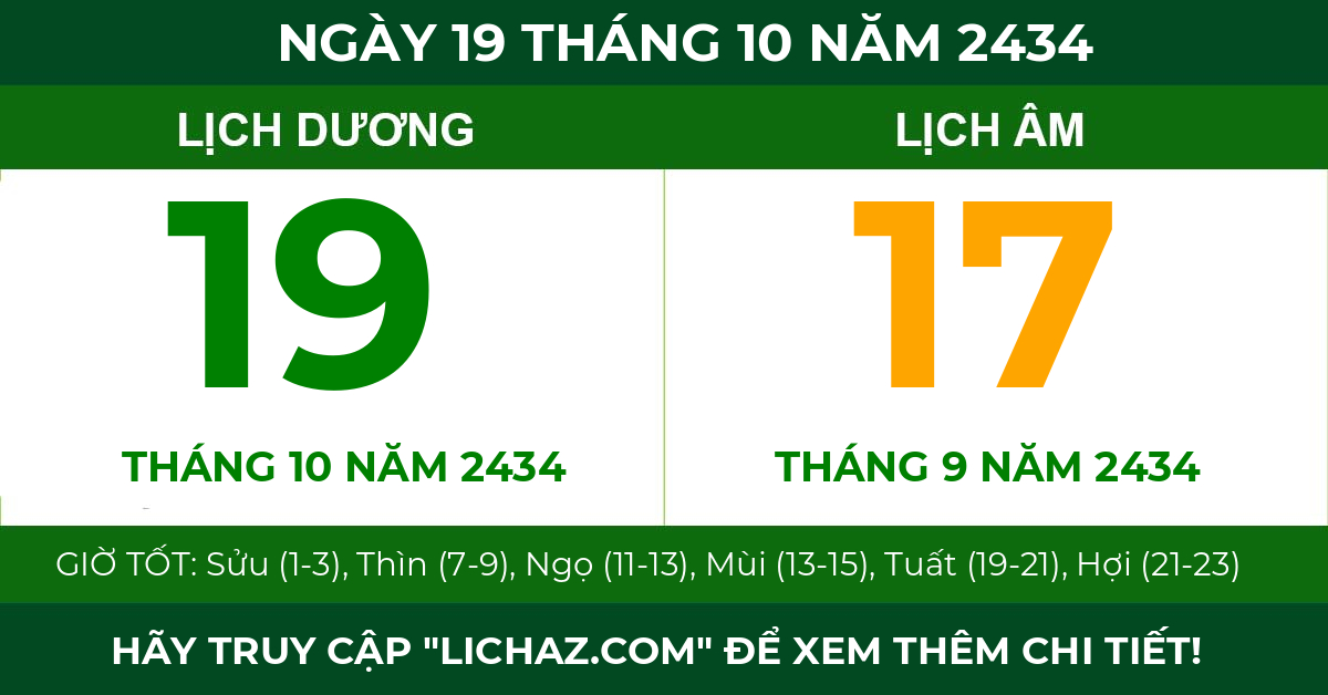 lịch âm ngày 19 tháng 10 năm 2434