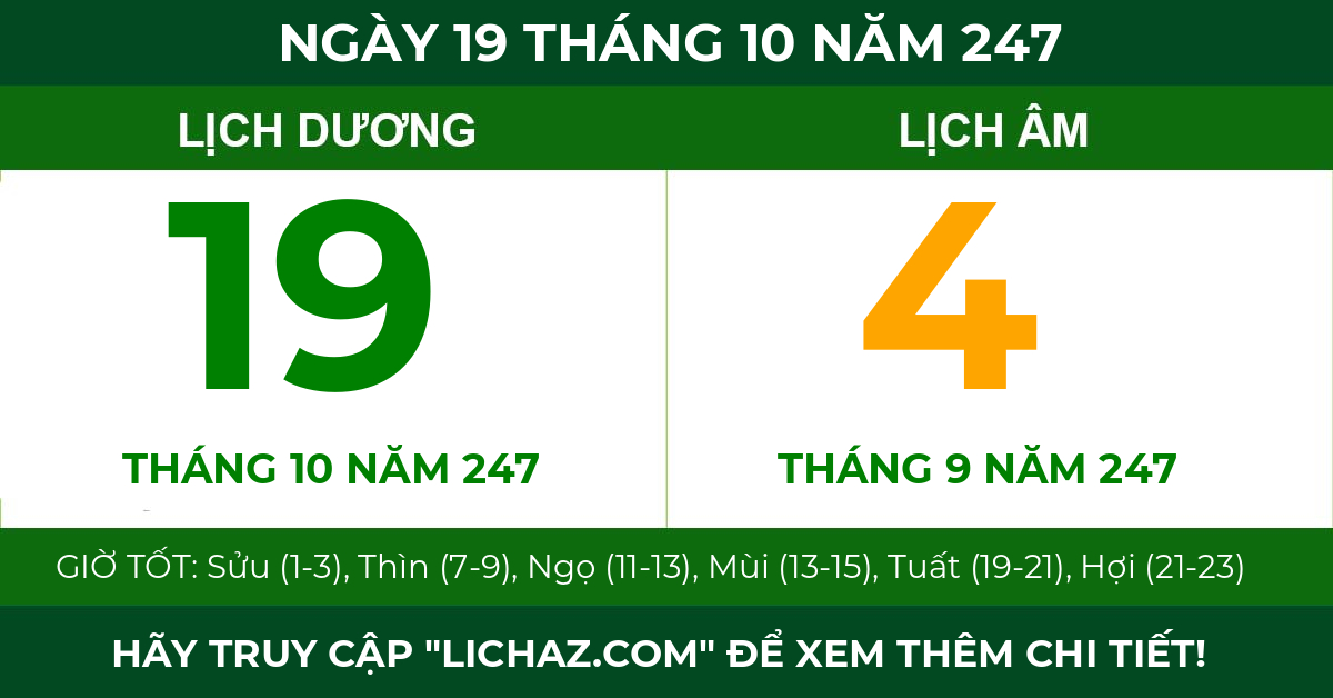 lịch âm ngày 19 tháng 10 năm 247