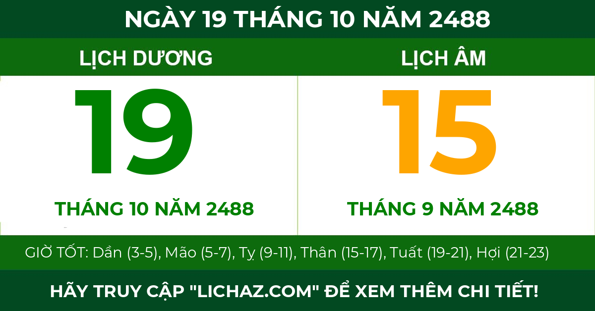 lịch âm ngày 19 tháng 10 năm 2488