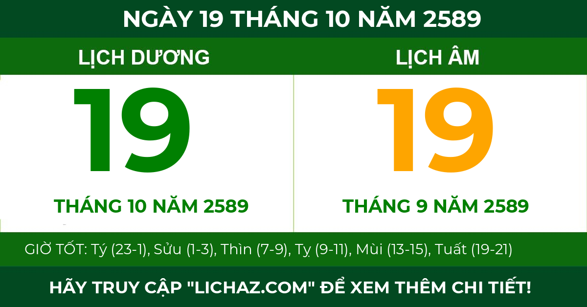 lịch âm ngày 19 tháng 10 năm 2589