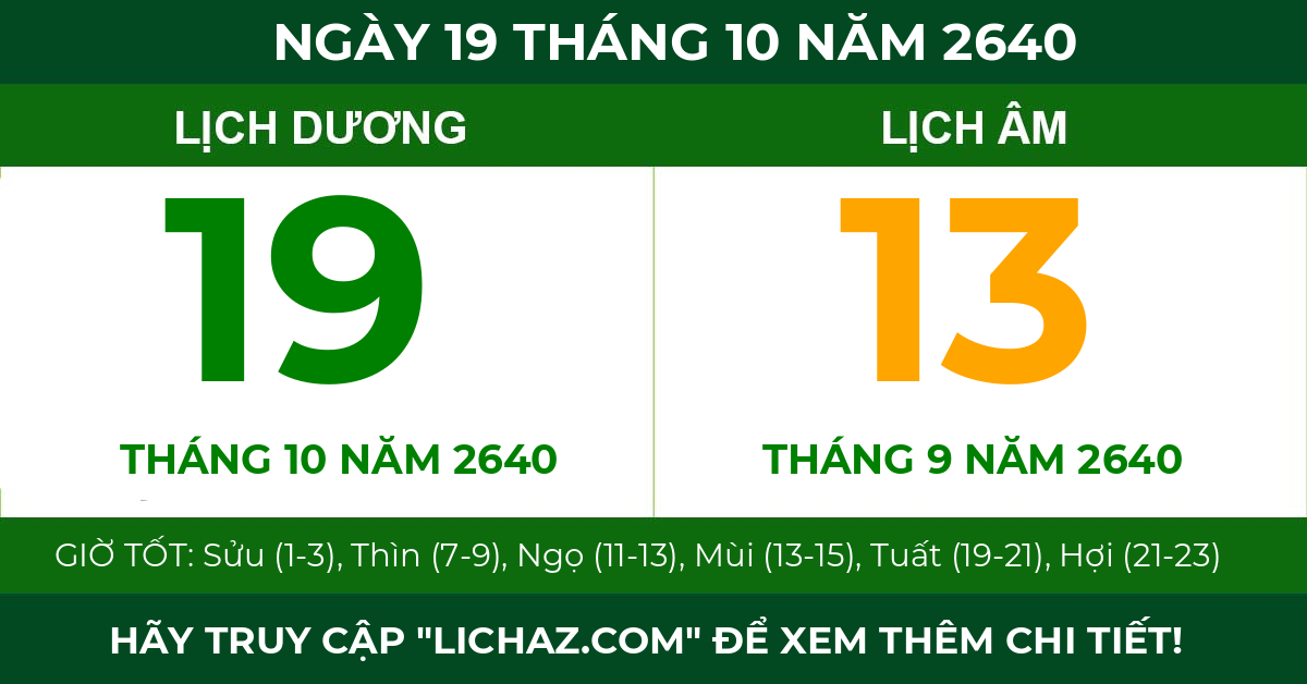 lịch âm ngày 19 tháng 10 năm 2640