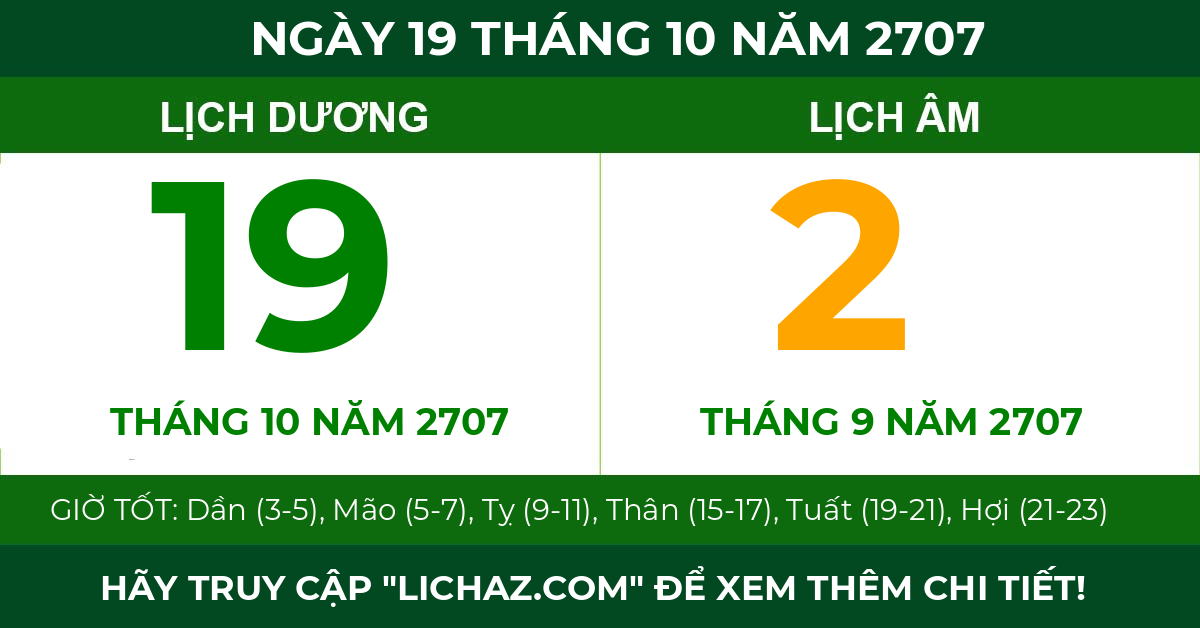 lịch âm ngày 19 tháng 10 năm 2707