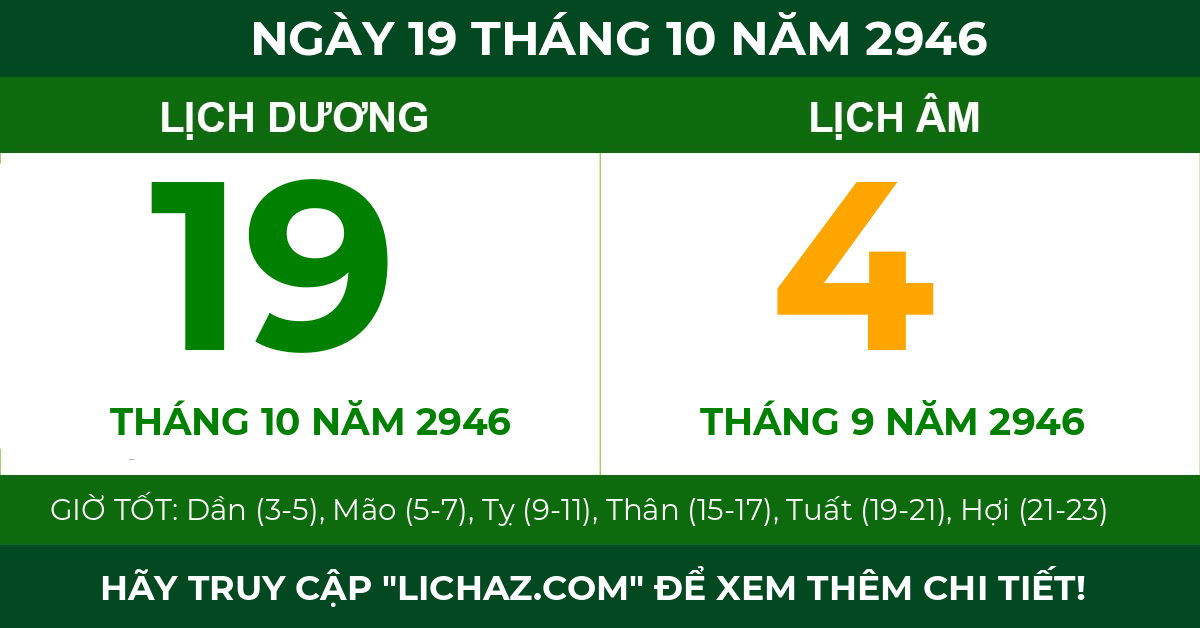 lịch âm ngày 19 tháng 10 năm 2946