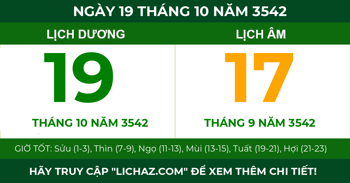 lịch âm ngày 19 tháng 10 năm 3542