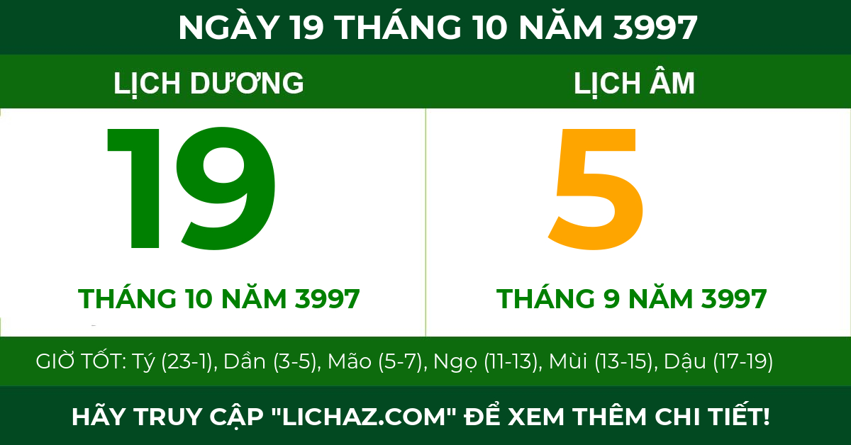 lịch âm ngày 19 tháng 10 năm 3997