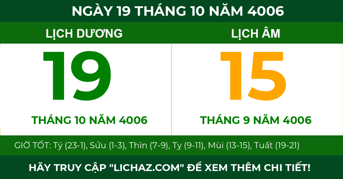 lịch âm ngày 19 tháng 10 năm 4006