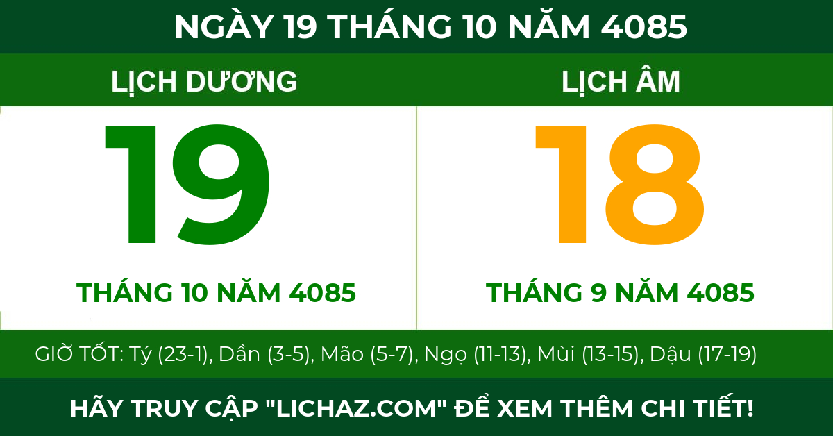 lịch âm ngày 19 tháng 10 năm 4085
