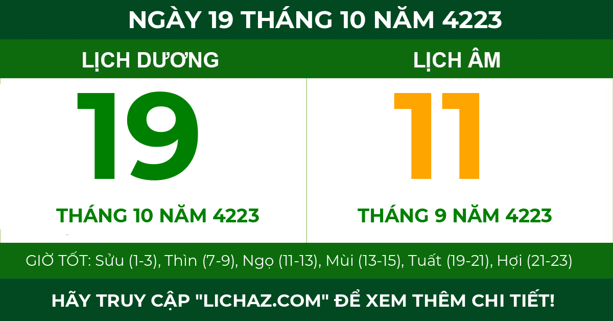 lịch âm ngày 19 tháng 10 năm 4223