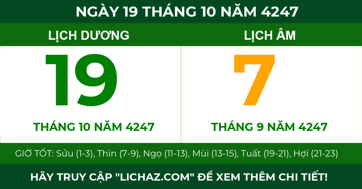 lịch âm ngày 19 tháng 10 năm 4247