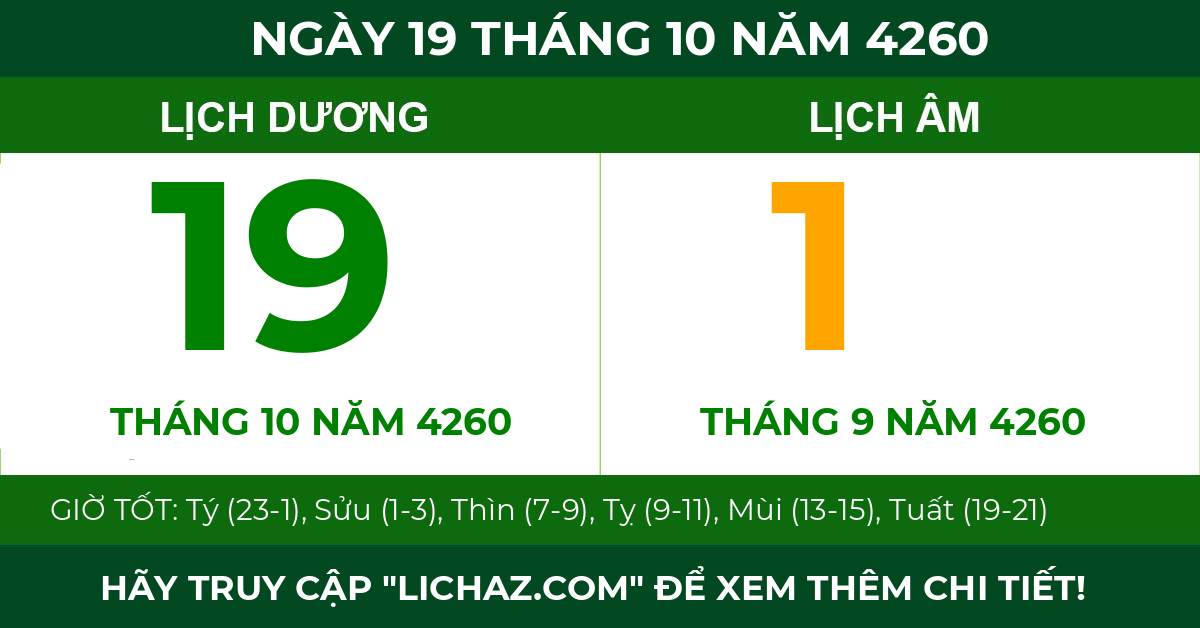 lịch âm ngày 19 tháng 10 năm 4260