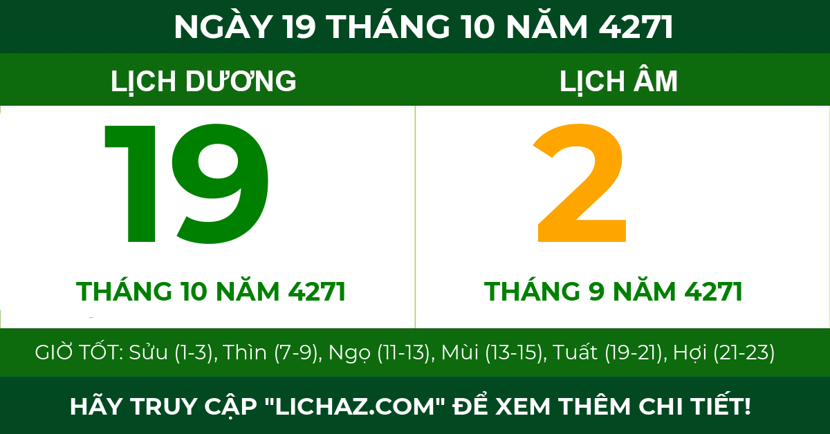 lịch âm ngày 19 tháng 10 năm 4271