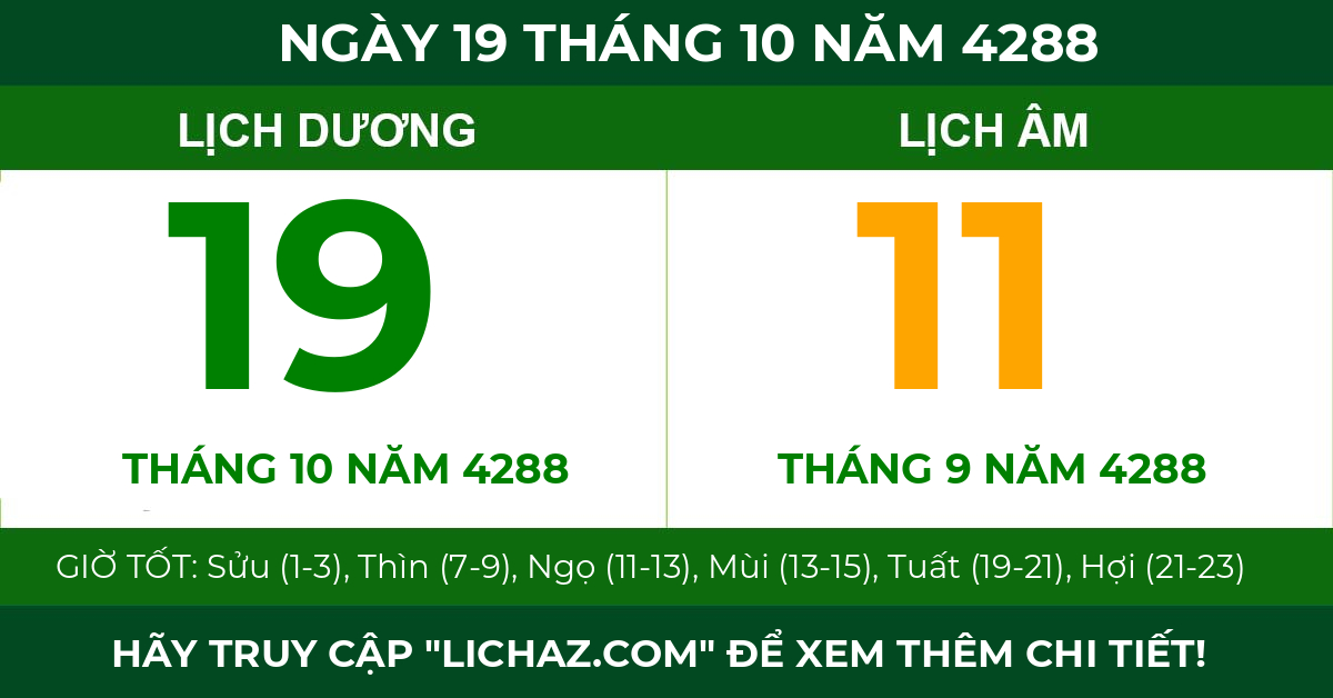 lịch âm ngày 19 tháng 10 năm 4288