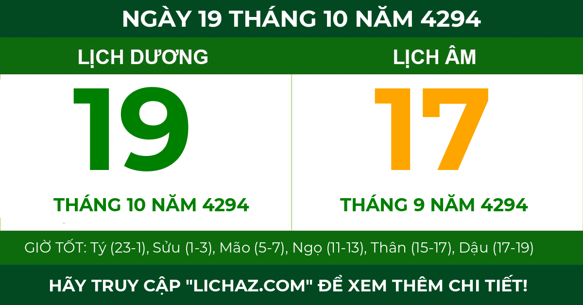 lịch âm ngày 19 tháng 10 năm 4294