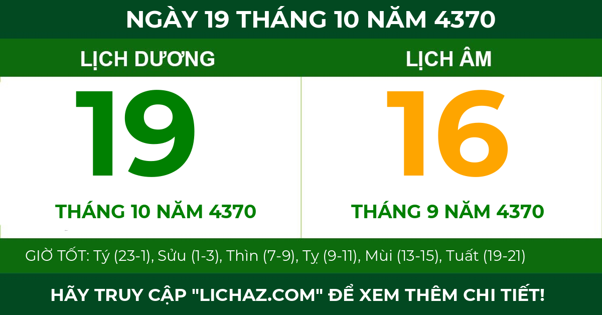 lịch âm ngày 19 tháng 10 năm 4370