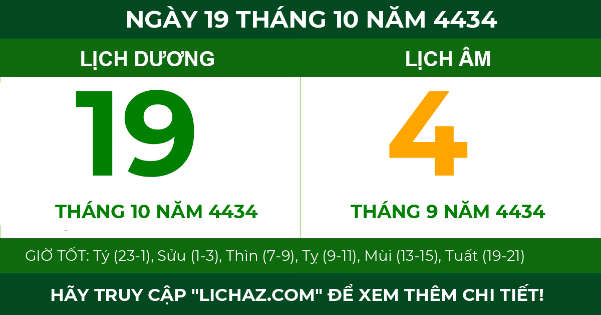 lịch âm ngày 19 tháng 10 năm 4434