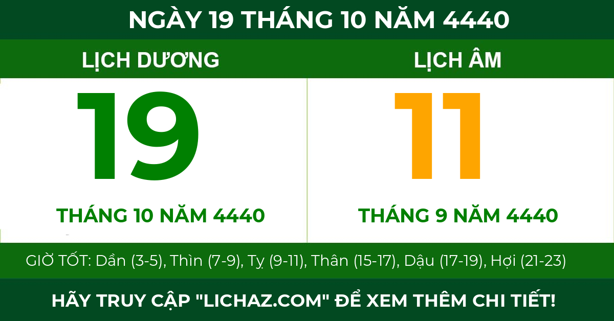 lịch âm ngày 19 tháng 10 năm 4440